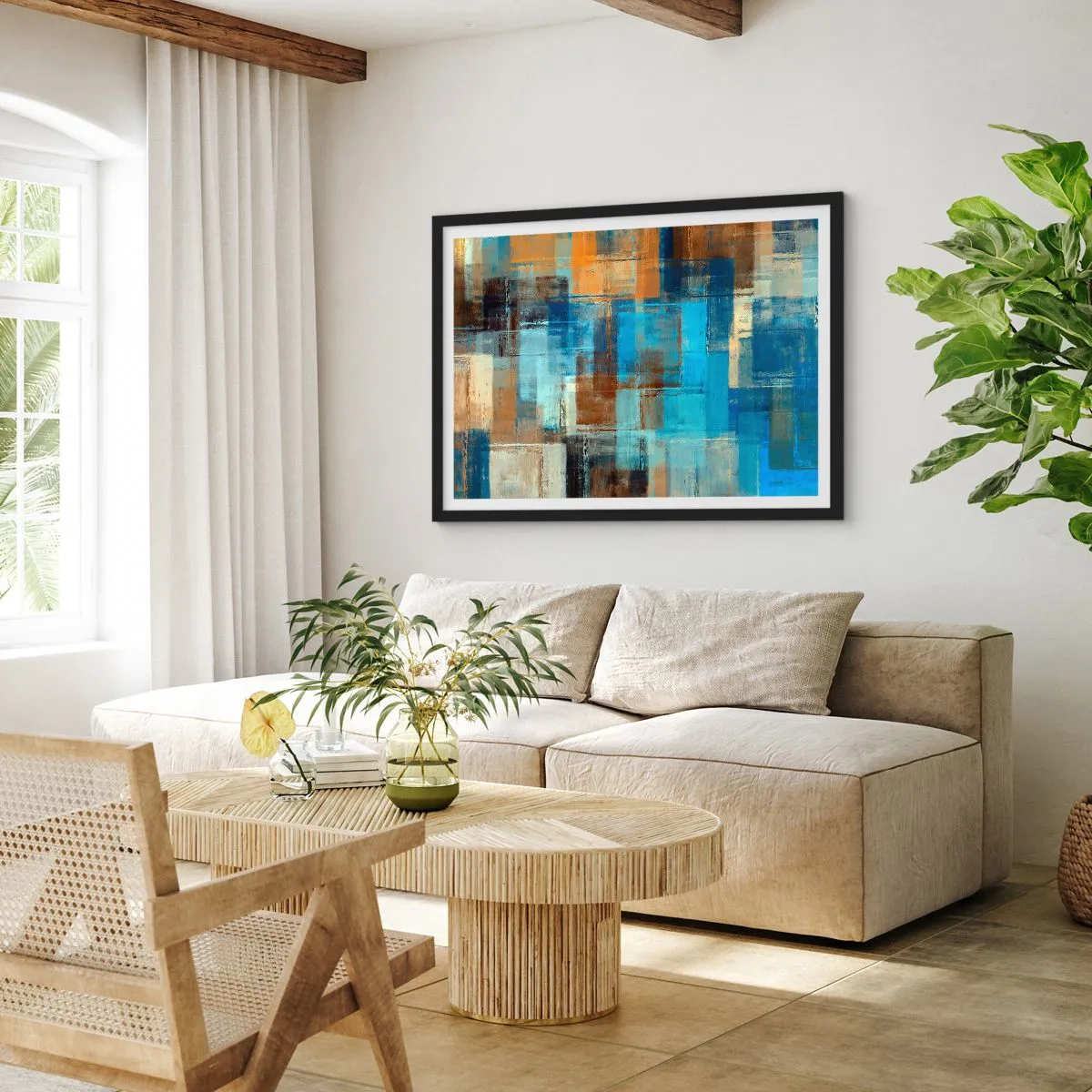 Poster in een zwarte lijst - Door de blauwe sluier - 100x70 cm