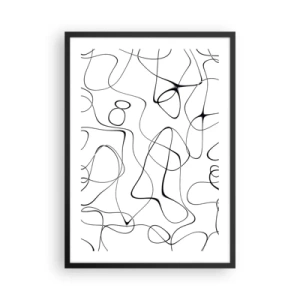 Poster in een zwarte lijst - Abstracte zwarte lijnen op een witte achtergrond - 50x70cm - Levenspaden, wisselvalligheden - Moderne wanddecoratie voor woonkamer en slaapkamer ARTTOR