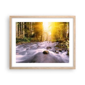 Een poster in een licht eiken lijst - Malachiet in een zilveren en gouden lijst - 50x40 cm