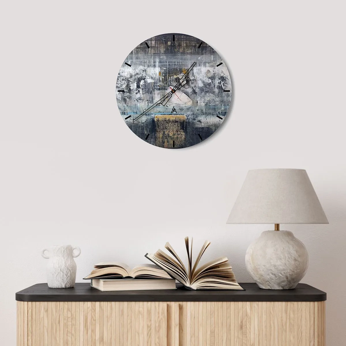 Wandklok - Klok - Abstracte compositie in koele tinten met texturen - 30x30cm - Als op ijs, als zo moeizaam - Moderne wanddecoratie voor woonkamer, keuken en slaapkamer ARTTOR