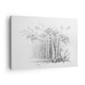 Schilderen op canvas - Een tekening van een berkenbos in een subtiele potloodschets - 70x50cm - Het licht van het berkenbos - Moderne wanddecoratie voor woonkamer en slaapkamer ARTTOR