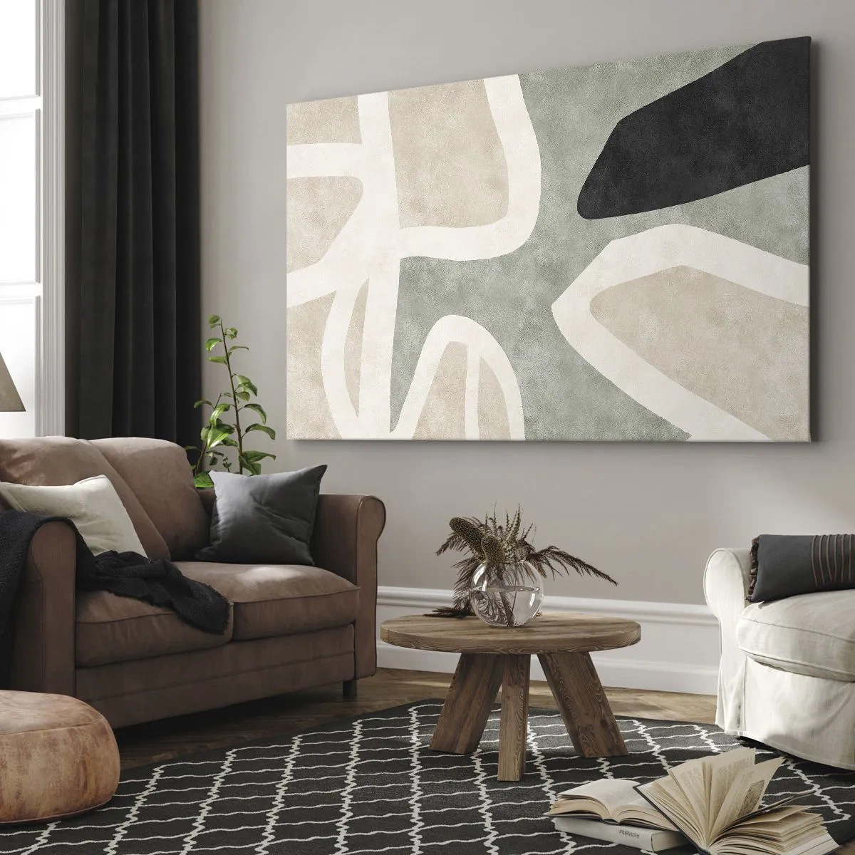 Schilderen op canvas - Compositie met een zwart motief - 100x70 cm