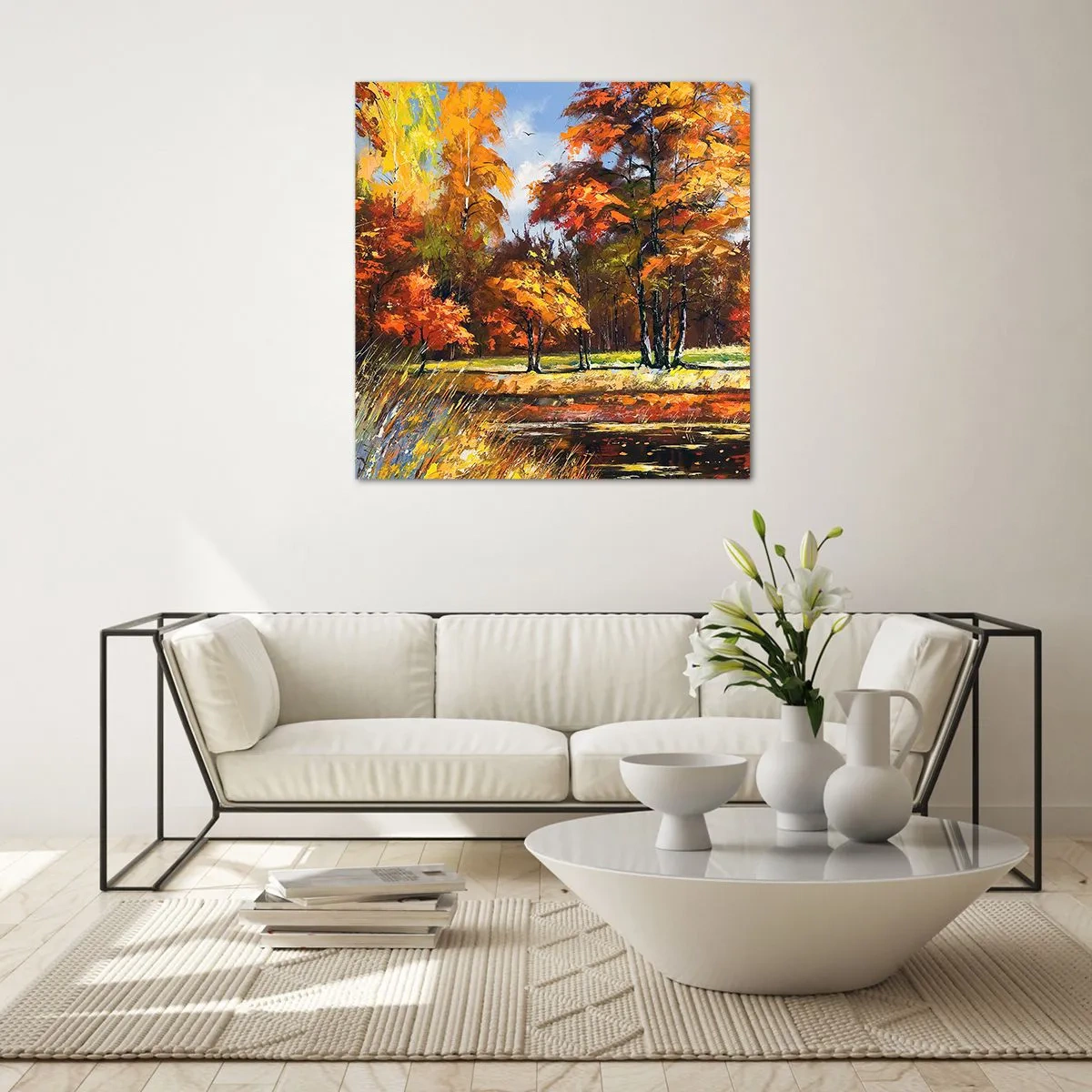 Schilderen op glas - Landschap in goud en brons - 60x60 cm