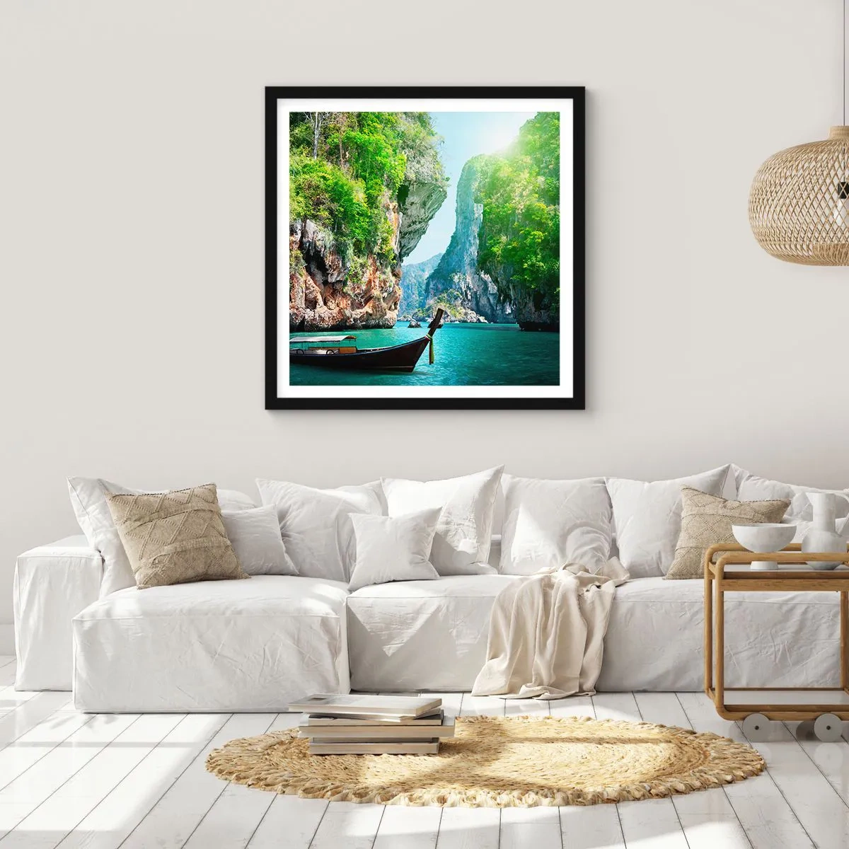 Poster in een zwarte lijst - Een uitnodiging voor een exotische reis - 30x30 cm