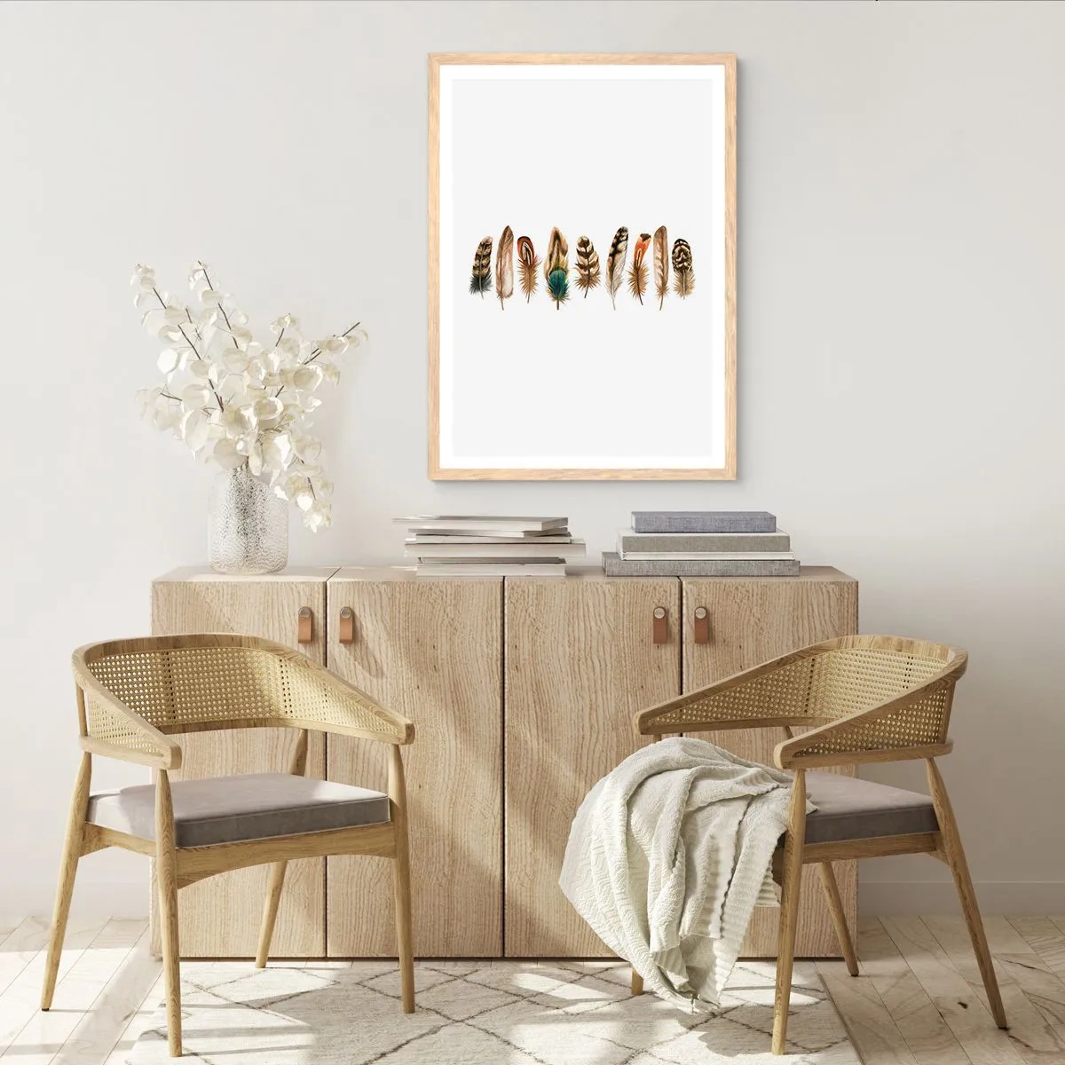Een poster in een licht eiken lijst - Een gevederde variatie - 70x100 cm