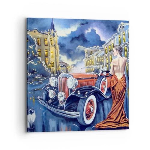 Schilderen op canvas - Nocturne in blauw en koraal - 70x70 cm