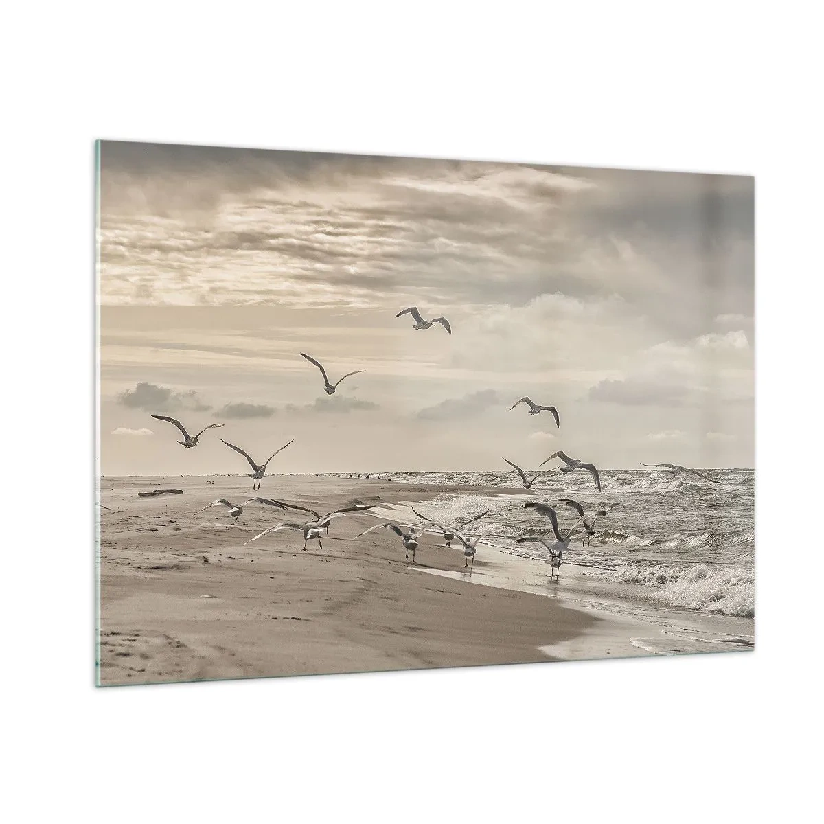 Schilderen op glas - Het geluid van de zee, het zingen van vogels - 100x70 cm
