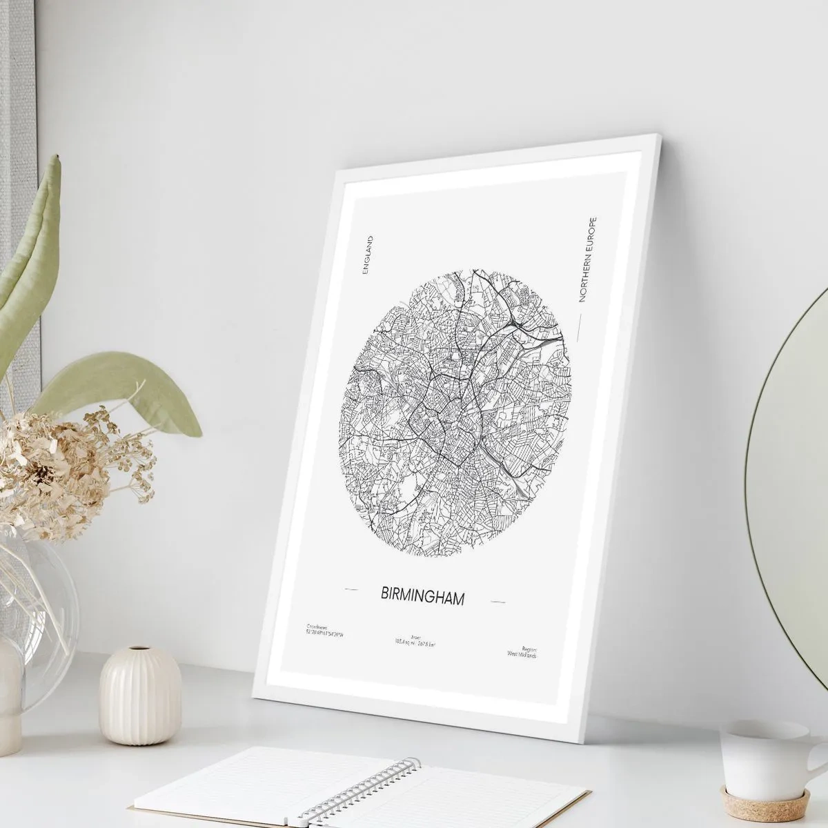 Poster in een witte lijst - Anatomie van Birmingham - 50x70 cm