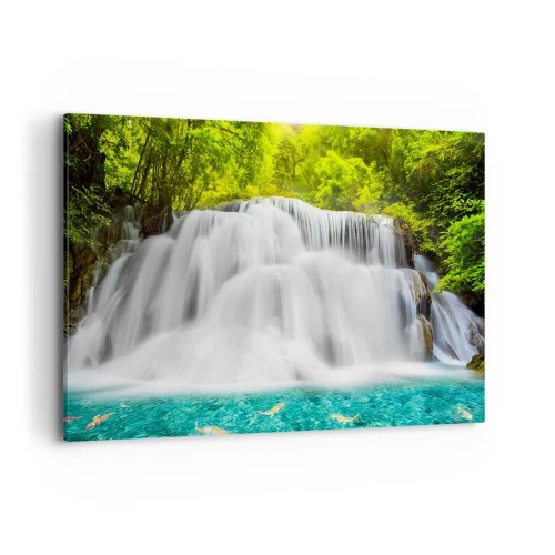 Schilderen op canvas - Een schuimige waterval van groen naar azuurblauw - 120x80 cm