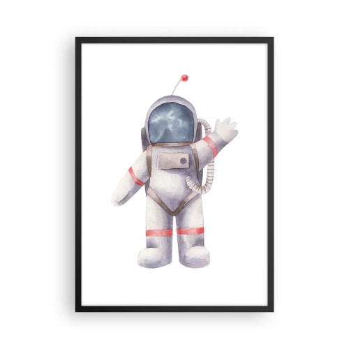 Poster in een zwarte lijst - Aquarel astronaut zwaaiend in de ruimte illustratie - 50x70cm - Tot ziens! - Moderne wanddecoratie voor woonkamer en slaapkamer ARTTOR
