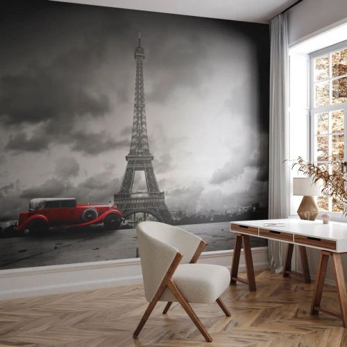 Fotobehang Premium Canvas - Nog niet zo lang geleden in Parijs - Automobiel, Eiffeltoren, Parijs - 500x350 cm