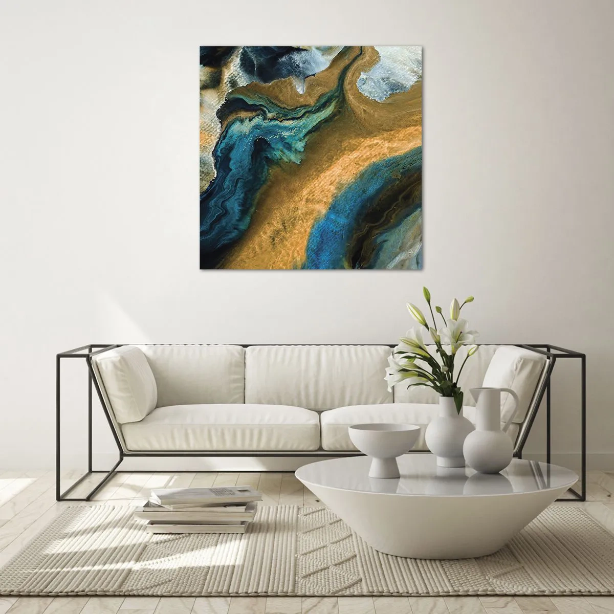 Schilderen op glas - Blauw - geel - wederzijdse invloeden - 30x30 cm