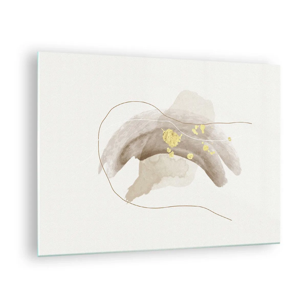 Schilderen op glas - Beige en gouden abstractie met delicate lijnen en vormen - 70x50cm - Ontmoet in de ruimte - Moderne wanddecoratie voor woonkamer en slaapkamer ARTTOR