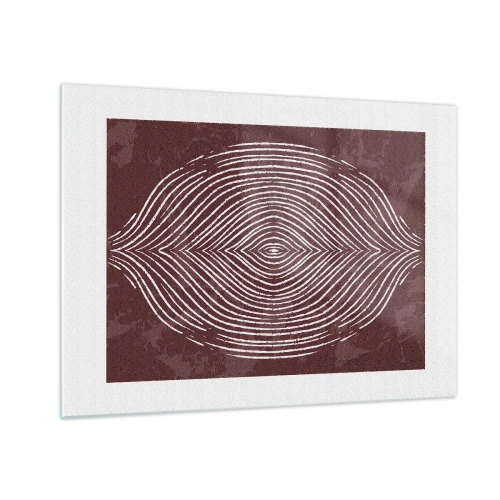 Schilderen op glas - Symmetrische lijnen in de vorm van een oog op een bordeauxrode achtergrond - 70x50cm - De ruimte spreekt - Moderne wanddecoratie voor woonkamer en slaapkamer ARTTOR