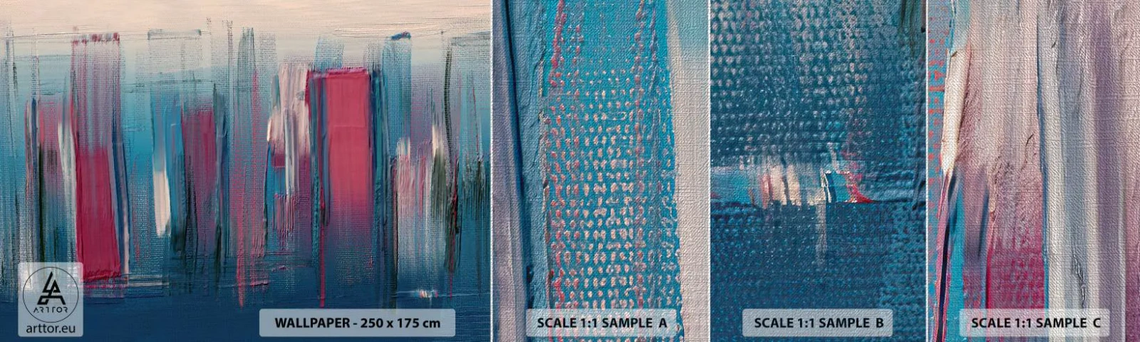 Fotobehang Monster Premium Canvas - Verticale compositie in blauw en rood - Deel, Abstractie, Verf - 100x30 cm