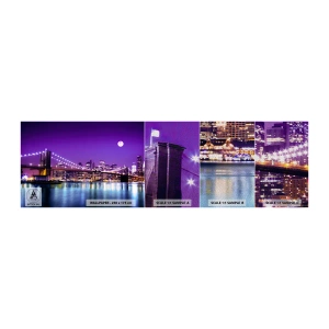 Fotobehang Monster Premium Sand - De lichten van de grote stad in paars - Stad, New York, Brooklyn Bridge - 100x30 cm