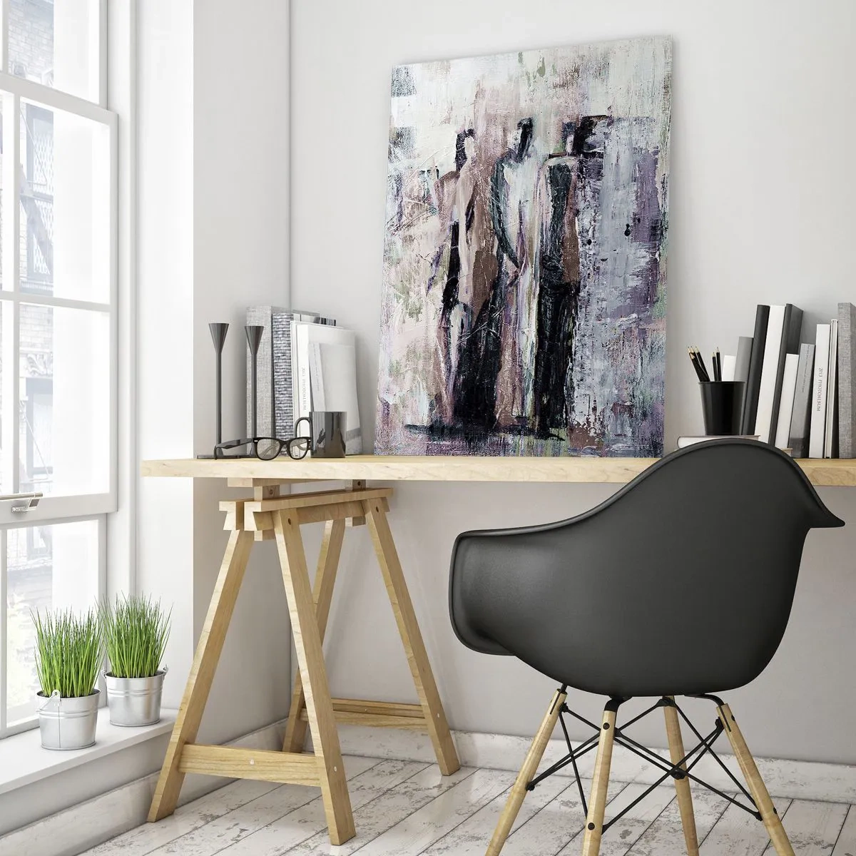 Schilderen op glas - De mysterieuze drie - 70x100 cm