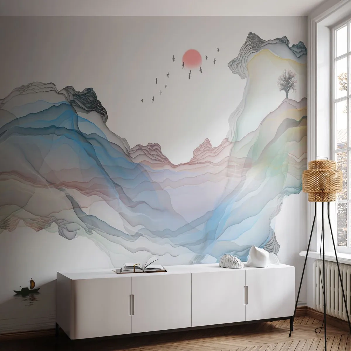 Fotobehang Premium Sand - Op weg naar de kristallen bergen - Abstractie, Fantasie, Landschap - 450x315 cm