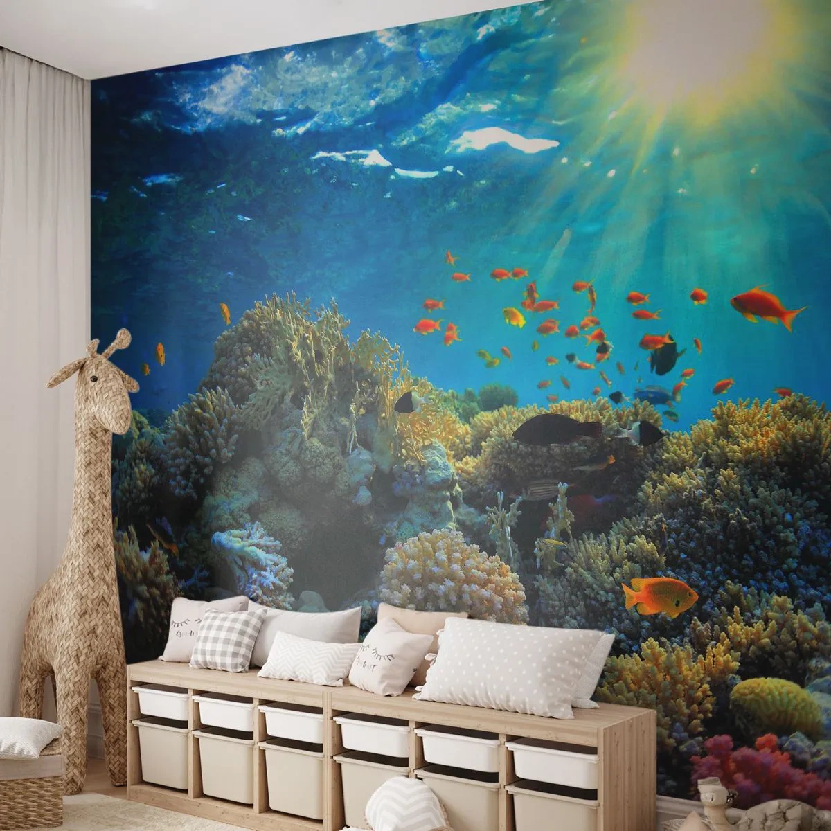Fotobehang Premium Canvas - Onderwater schatten - koraalrif, Oceaan, Maritiem - 350x256 cm