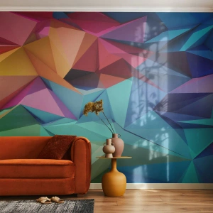 Fotobehang Premium Canvas - Regenboog origami - Abstractie, 3D, Grafisch - 350x256 cm