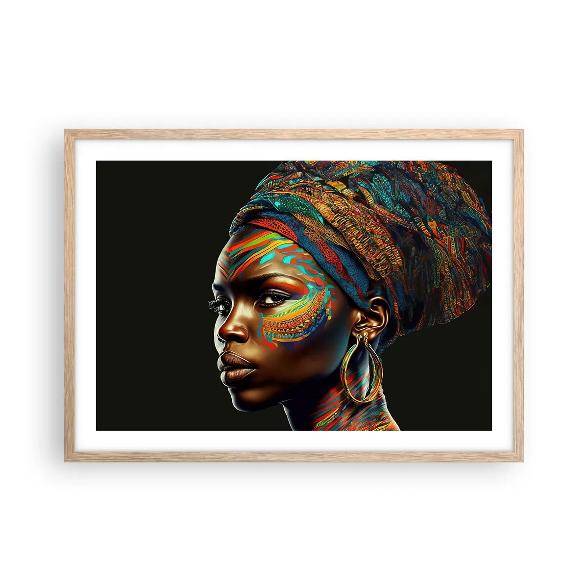 Een poster in een licht eiken lijst - Afrikaanse koningin - 70x50 cm