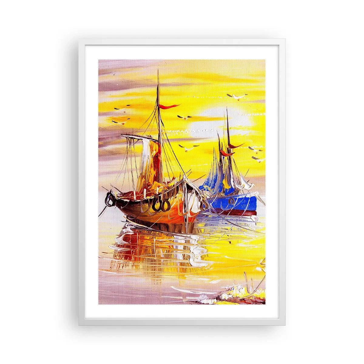 Poster in een witte lijst - Een welverdiende rust in de haven - 50x70 cm