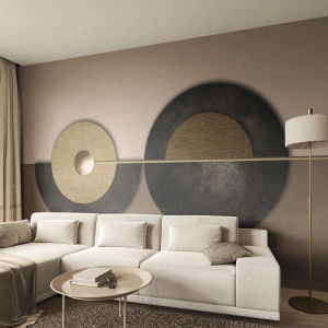 Fotobehang Premium Sand - Variaties rond de cirkel - Wielen, Abstractie, Art-deco - 100x70 cm