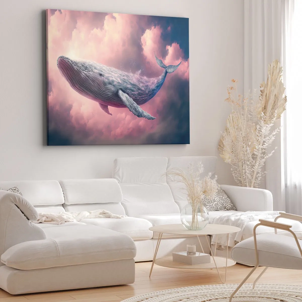 Schilderen op canvas - Een walvis die bij zonsondergang in de wolken zweeft - 70x50cm - Wrijf over je ogen - Moderne wanddecoratie voor woonkamer en slaapkamer ARTTOR