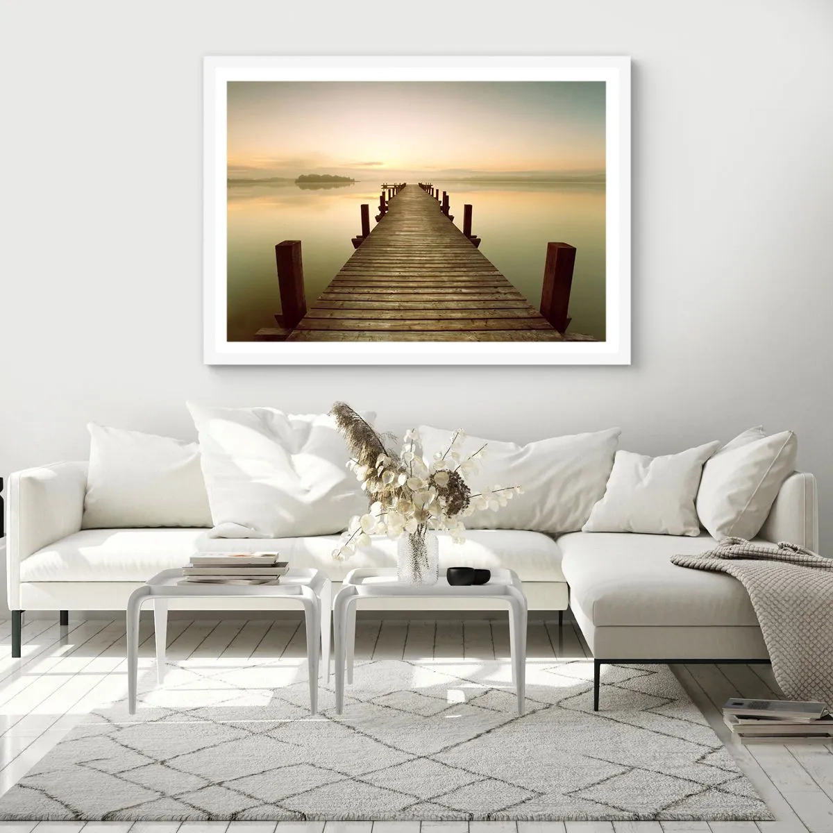 Poster in een witte lijst - Aanbreken van de dag, licht - 91x61 cm