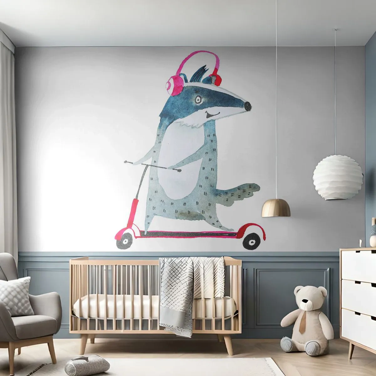 Zelfklevend Fotobehang Deluxe Sticker - Badger vreugde - Kinderen, Scooter, Dier - 250x175 cm