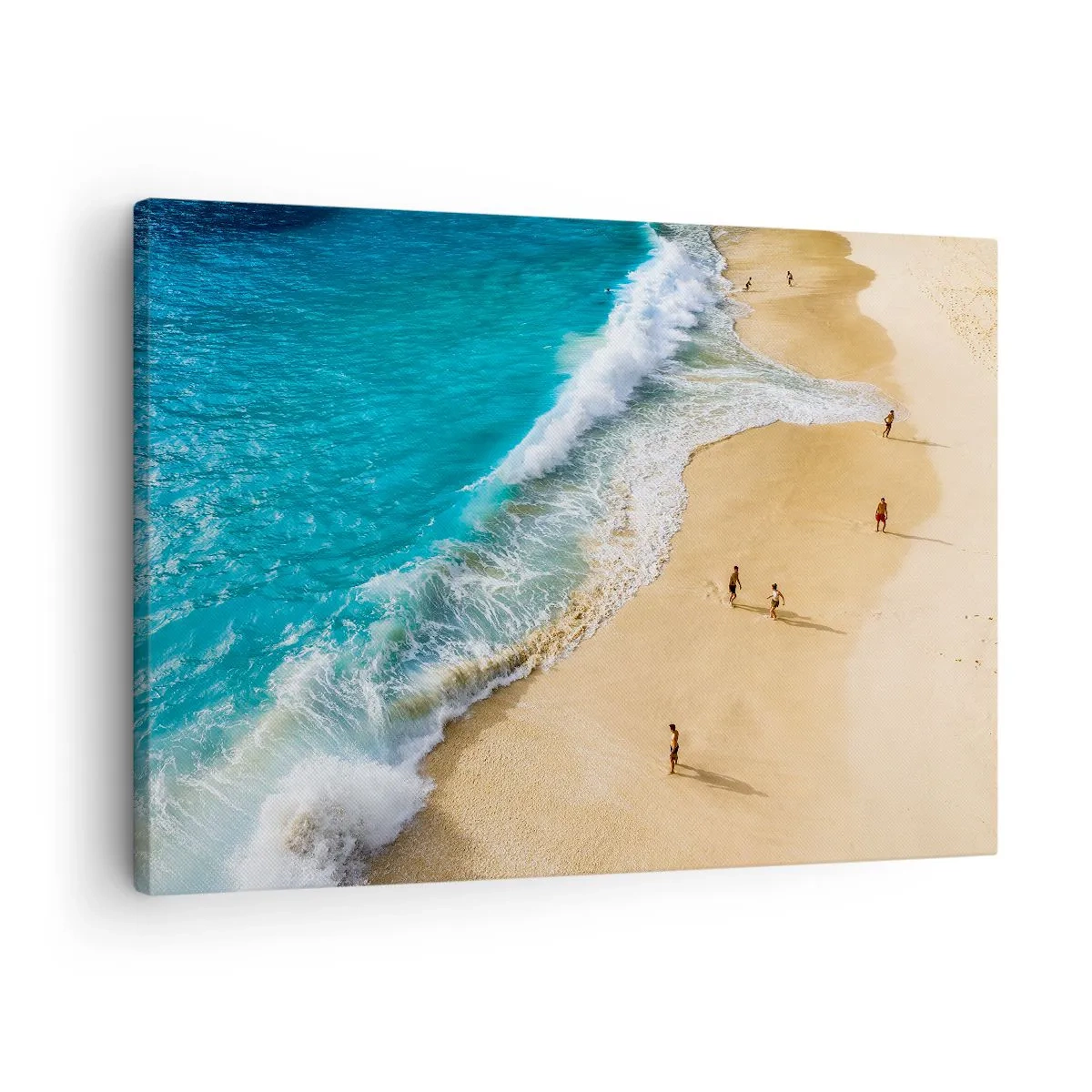 Schilderen op canvas - Een strand met turquoise water en mensen die rondlopen - 70x50cm - En dan de zon, het strand… - Moderne wanddecoratie voor woonkamer en slaapkamer ARTTOR