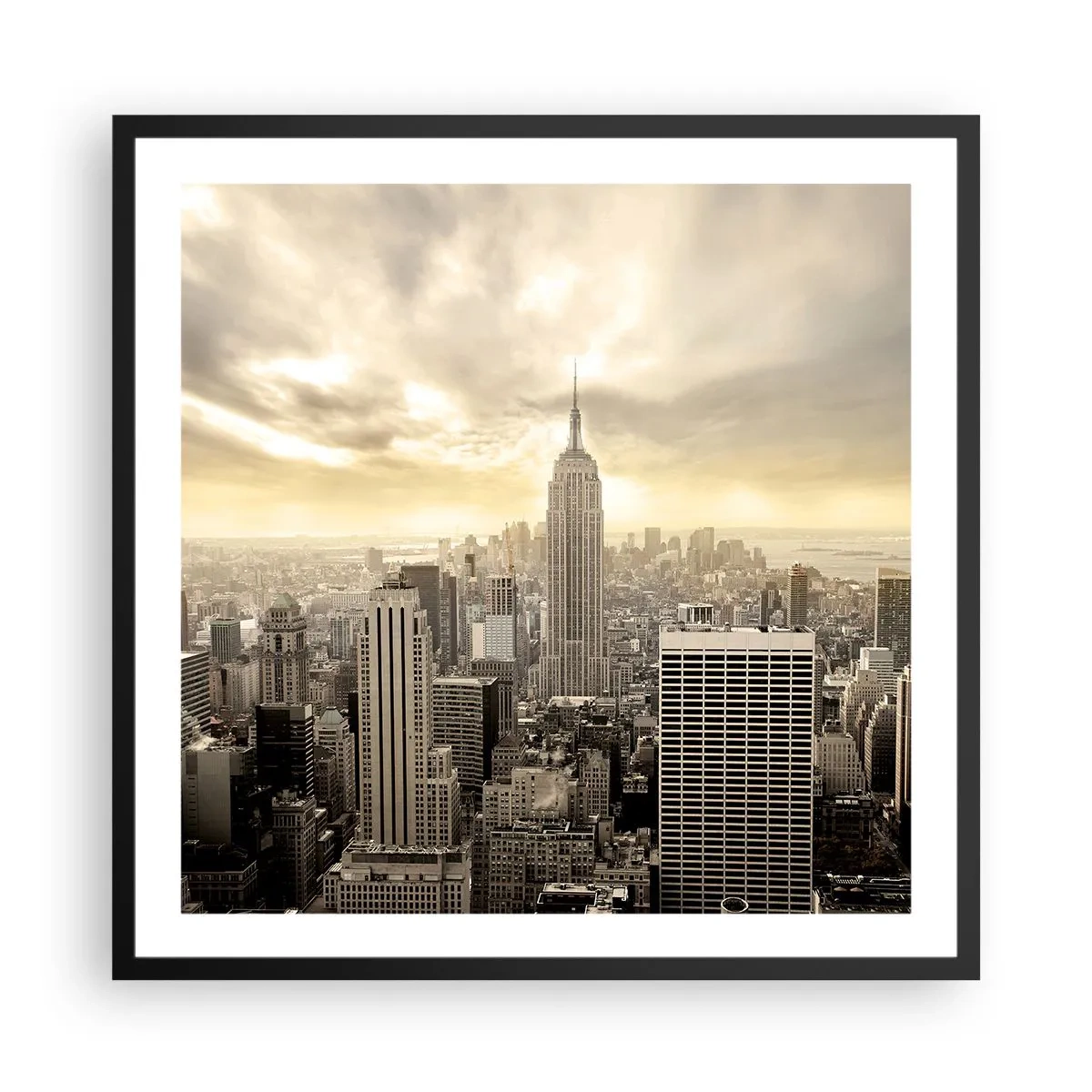 Poster in een zwarte lijst - New York geweven van grijs - 60x60 cm