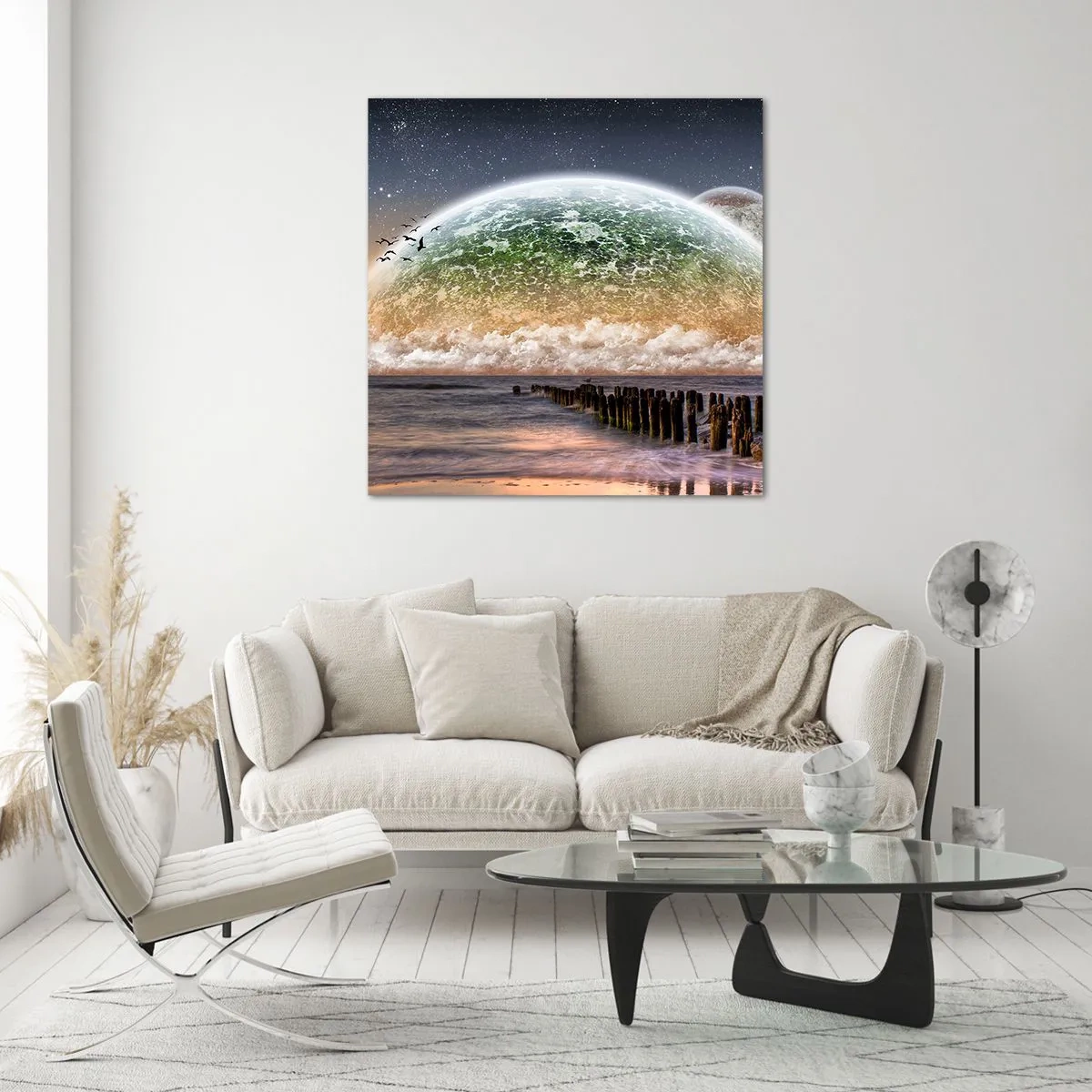 Schilderen op glas - En de wereld kwam uit het water - 30x30 cm