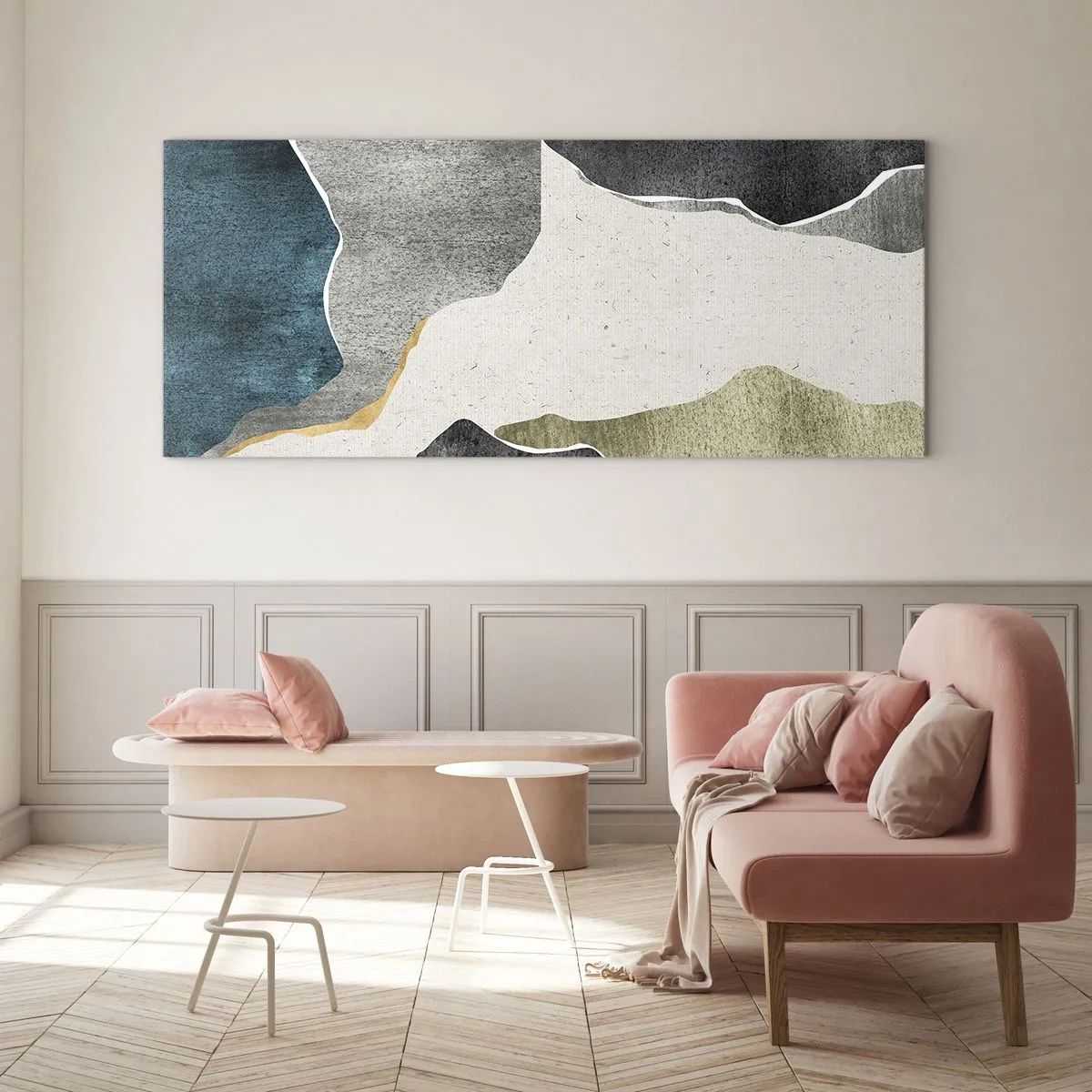 Schilderen op glas - Mozaïekcompositie met gouddraad - 160x50 cm