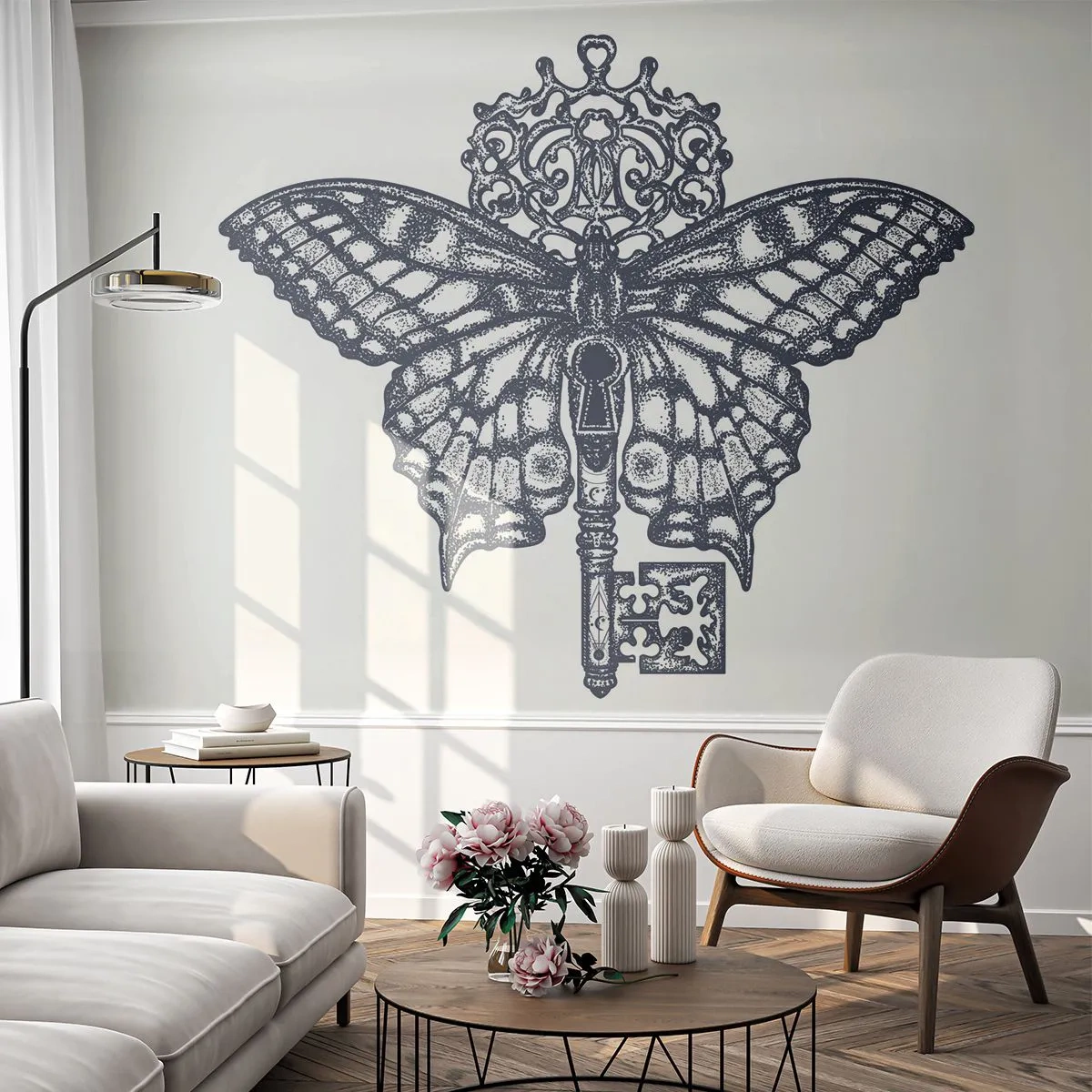 Zelfklevend Fotobehang Deluxe Sticker - Alle geheimen van het hart - Abstractie, Vlinder, Sleutel - 150x105 cm