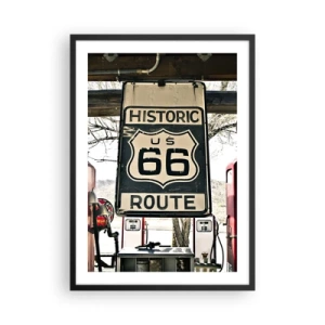 Poster in een zwarte lijst - Route 66-bord voor een tankstation - 50x70cm - Amerikaanse retro reis - Moderne wanddecoratie voor woonkamer en slaapkamer ARTTOR