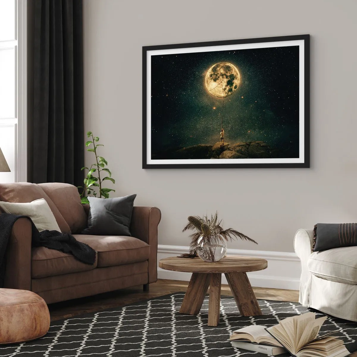 Poster in een zwarte lijst - Iemand die de maan heeft gestolen - 70x50 cm