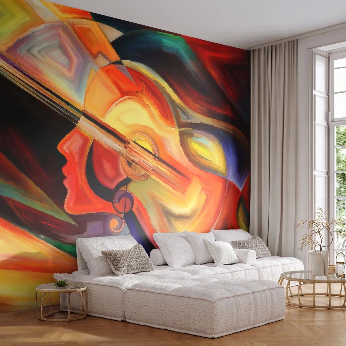 Zelfklevend Fotobehang Deluxe Sticker - Alles in orde - Abstractie, Het gezicht van de vrouw, Viool - 250x175 cm