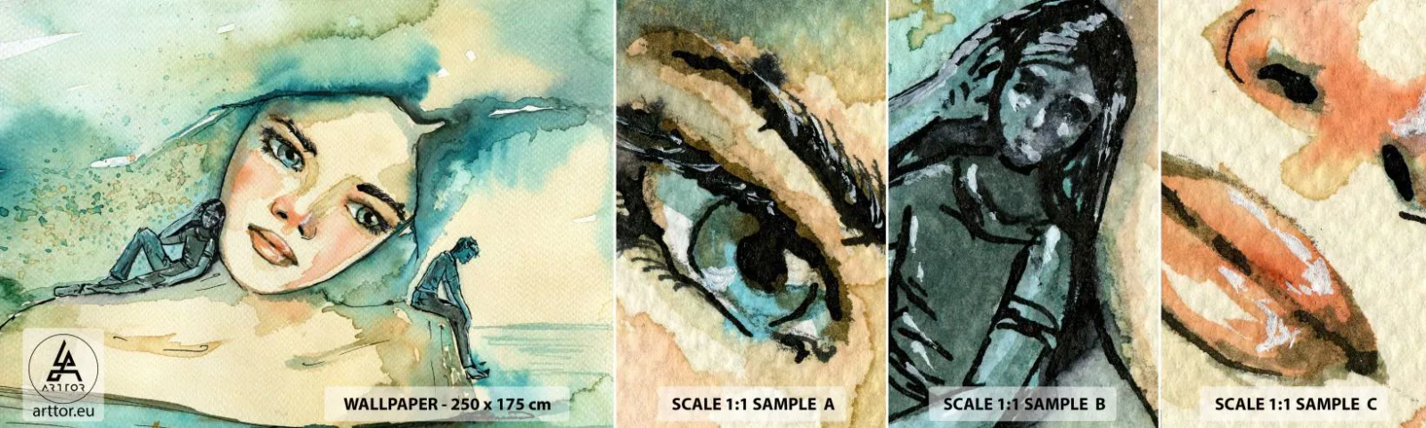 Fotobehang Monster Zelfklevend Deluxe Sticker - Ben ik blauw? - Abstractie, Het gezicht van de vrouw, Schilderen - 100x30 cm