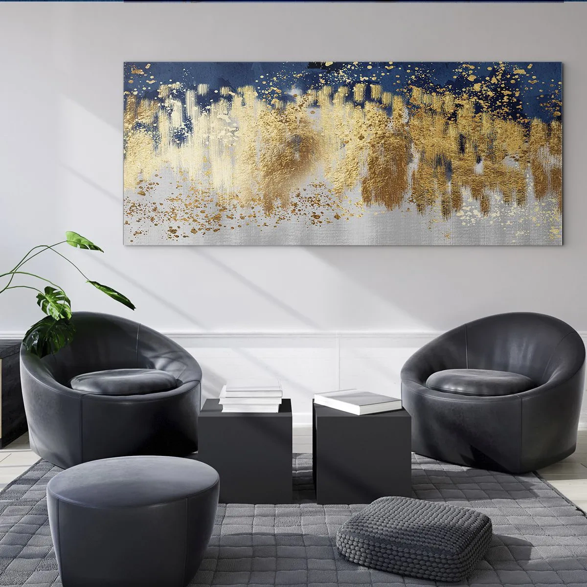 Schilderen op glas - Een moderne compositie met sprankeling - 100x40 cm