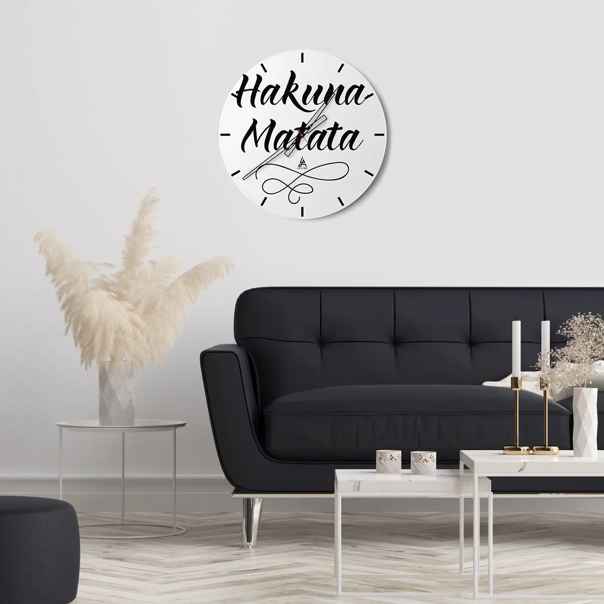 Wandklok - Klok - Zwarte Hakuna Matata-letters op een witte achtergrond - 30x30cm - Beste advies - Moderne wanddecoratie voor woonkamer, keuken en slaapkamer ARTTOR