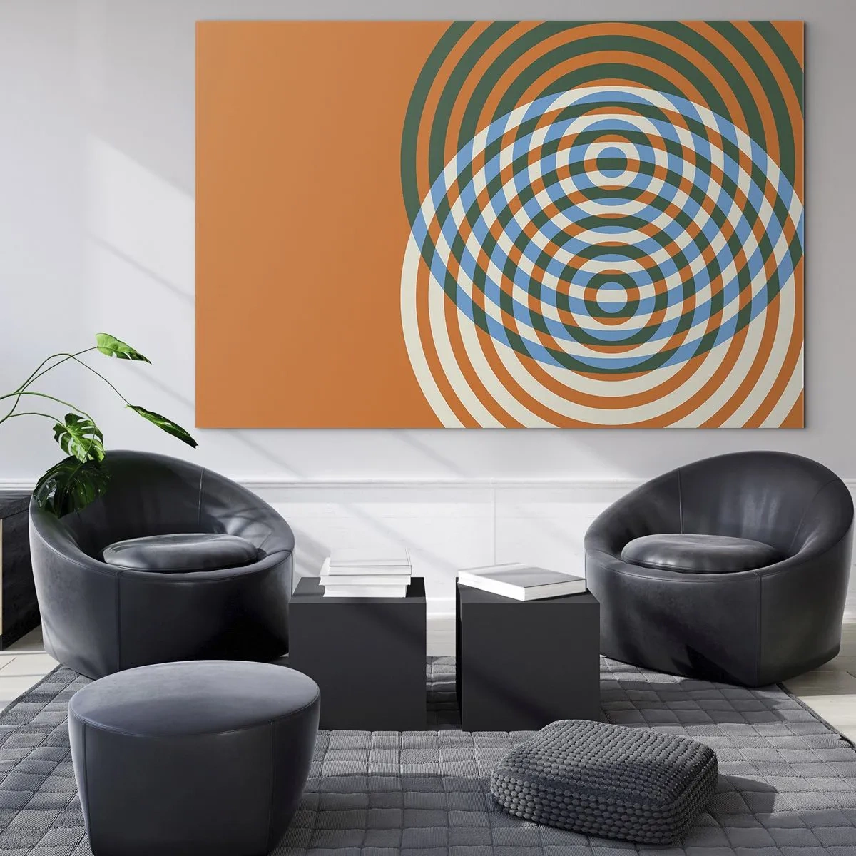 Schilderen op glas - Abstracte geometrische afbeelding met concentrische cirkels - 70x50cm - Abstracte circulaire variatie - Moderne wanddecoratie voor woonkamer en slaapkamer ARTTOR