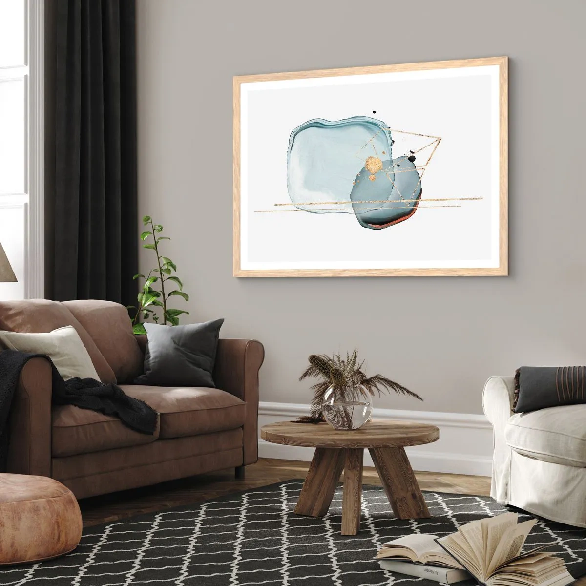 Een poster in een licht eiken lijst - Een studie van druppels - 50x40 cm