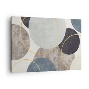 Schilderen op canvas - Geometrische cirkels in tinten grijs, blauw en goud - 70x50cm - Wiel voor wiel - Moderne wanddecoratie voor woonkamer en slaapkamer ARTTOR