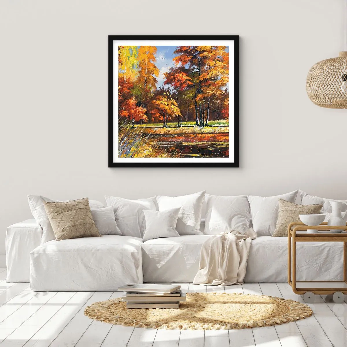 Poster in een zwarte lijst - Landschap in goud en brons - 30x30 cm