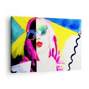 Schilderen op canvas - Kleurrijk portret van een vrouw met een zonnebril - 70x50cm - Ik ben niet wit en ik ben niet zwart - Moderne wanddecoratie voor woonkamer en slaapkamer ARTTOR