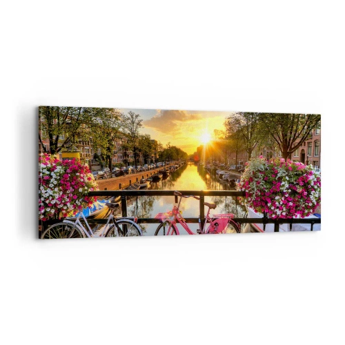 Schilderen op canvas - Lenteochtend in Amsterdam - 100x40 cm