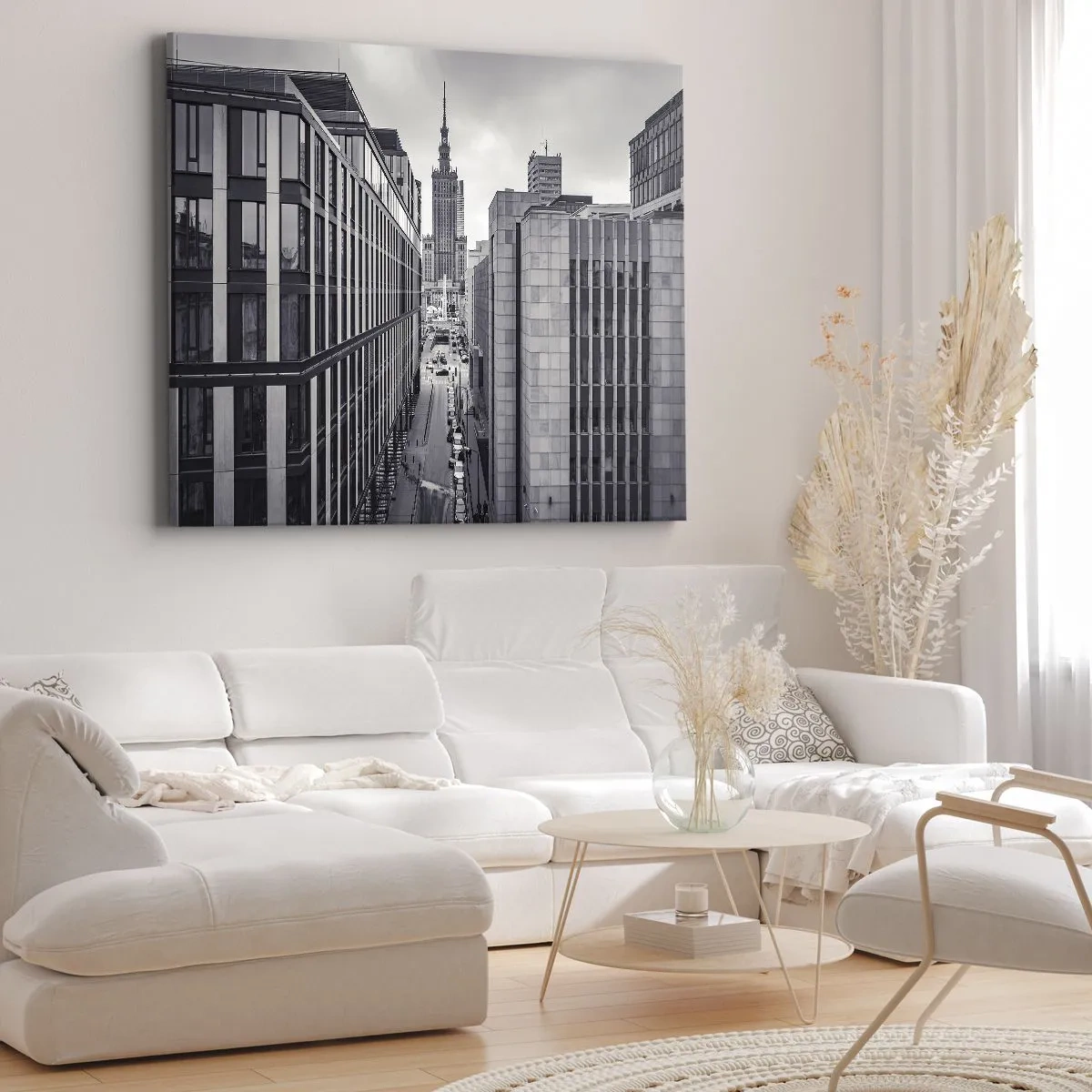 Schilderen op canvas - Panorama van Warschau met uitzicht op het Cultuurpaleis en de omliggende gebouwen - 70x50cm - Warschau vallei - Moderne wanddecoratie voor woonkamer en slaapkamer ARTTOR