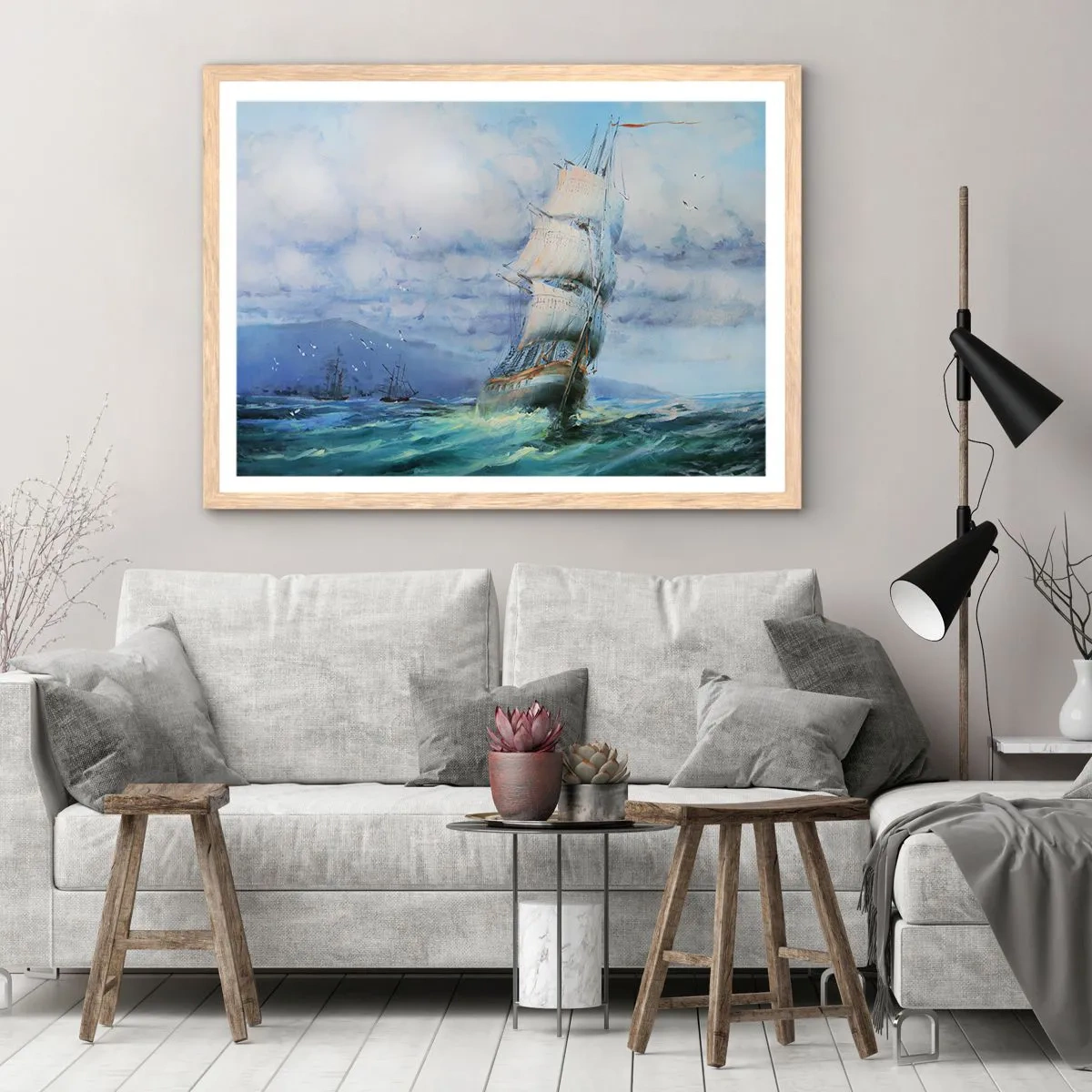 Een poster in een licht eiken lijst - Goede wind - 100x70 cm