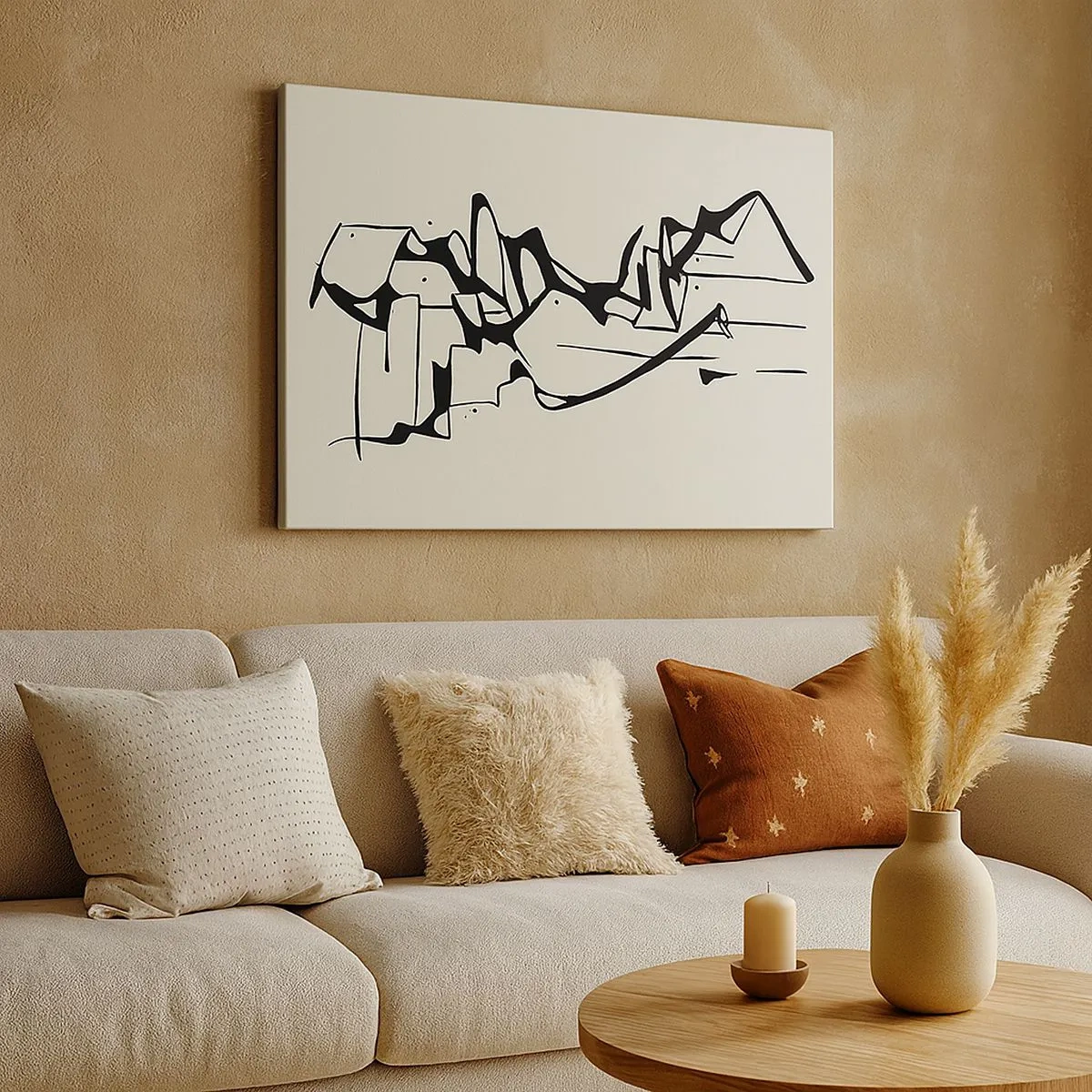 Schilderen op canvas - Abstracte tekening van bergen in zwart-wit - 70x50cm - Misschien een landschap - Moderne wanddecoratie voor woonkamer en slaapkamer ARTTOR